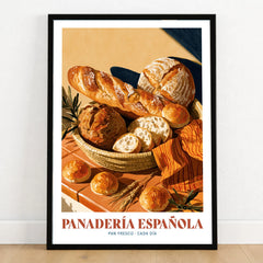 Spanish Panaderia Bakery Wall Art - art print in black frame on wooden floor