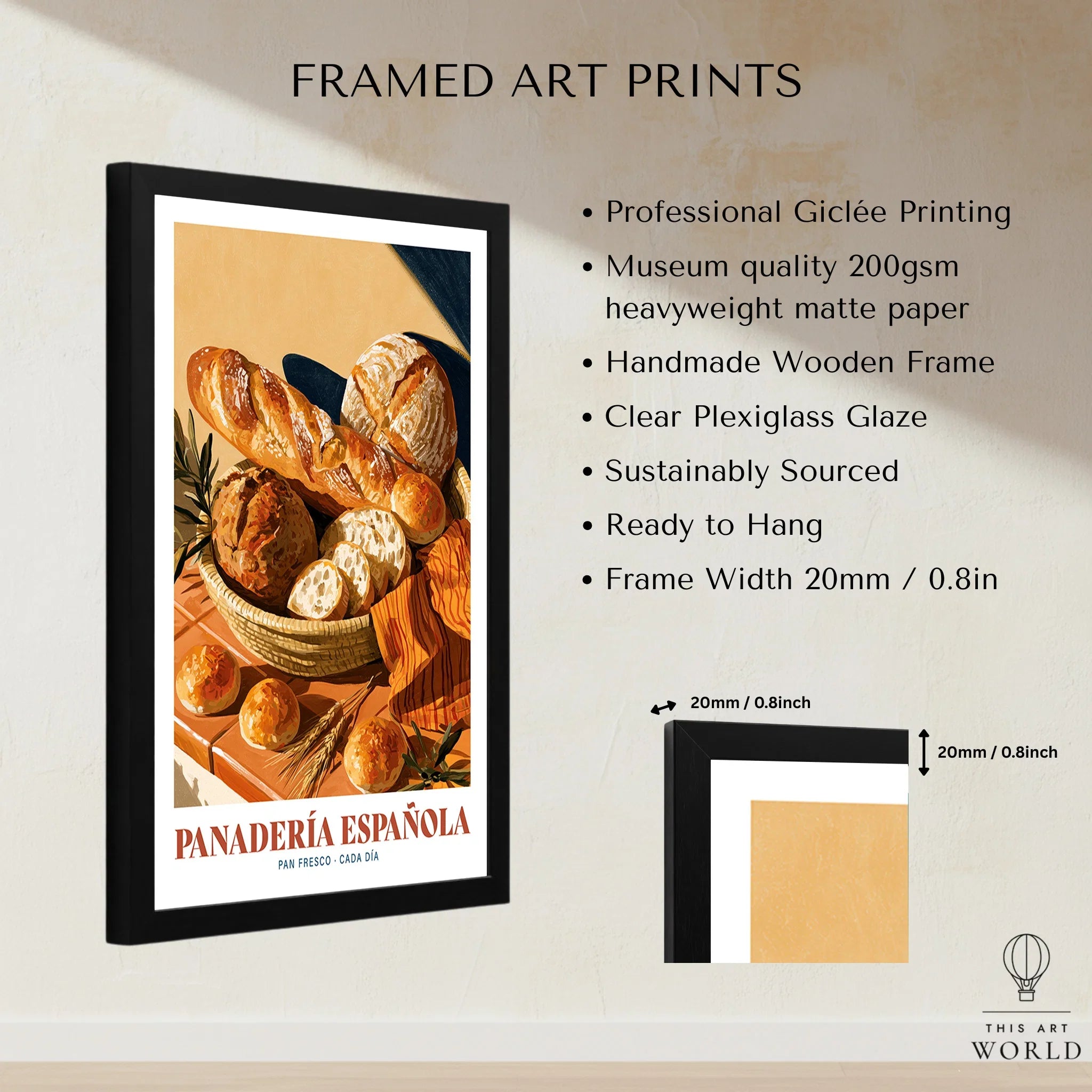Spanish Panaderia Bakery Wall Art - framed print details measurements quality details