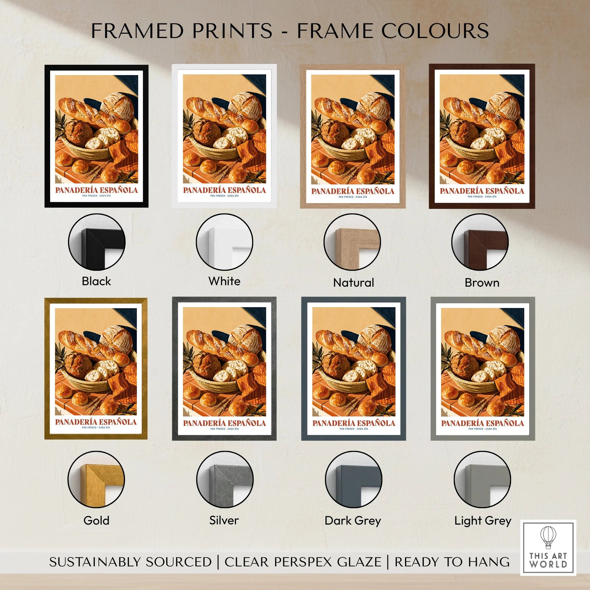 Spanish Panaderia Bakery Wall Art - framed print colour options