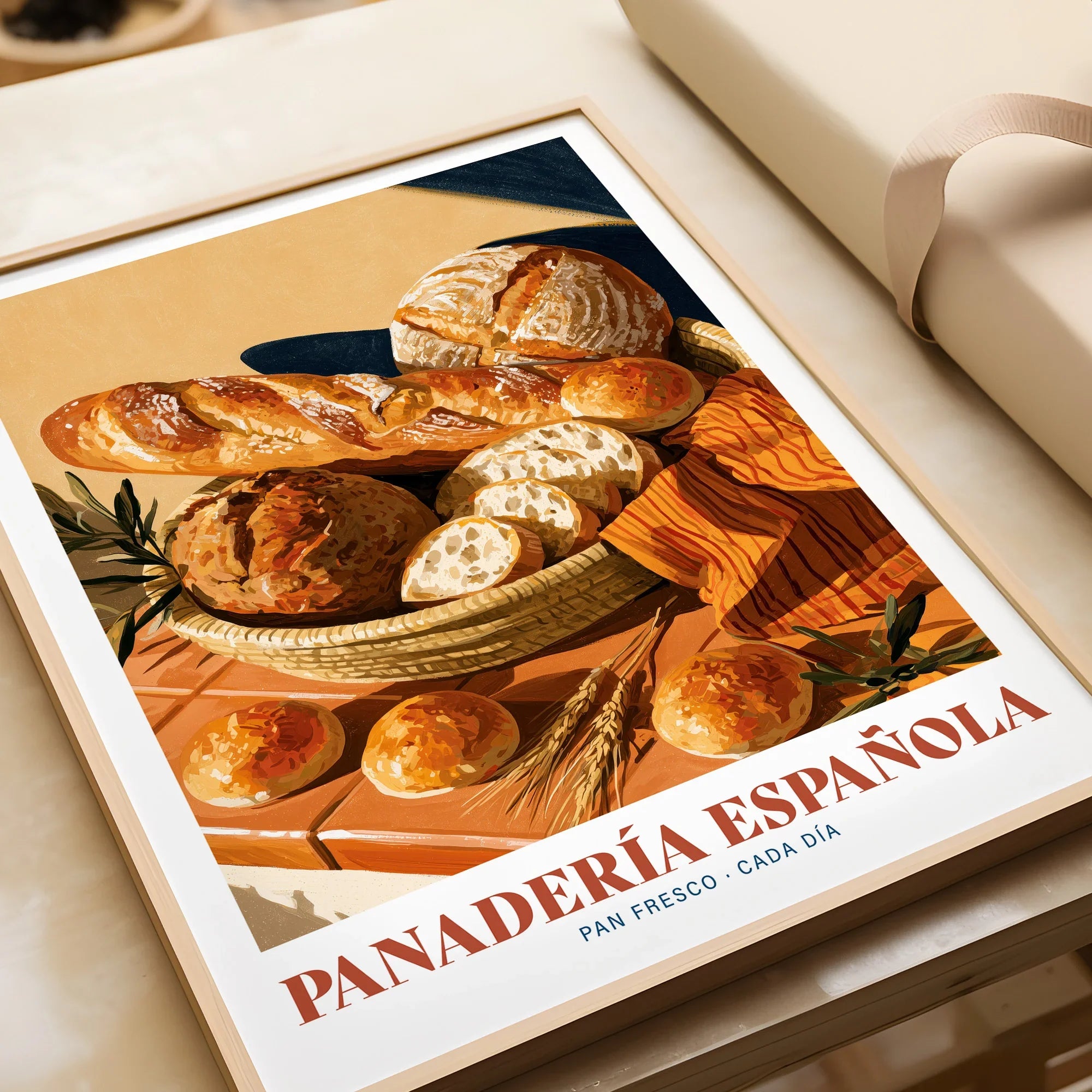 Spanish Panaderia Bakery Wall Art - framed art print closeup gift unwrapped natural frame