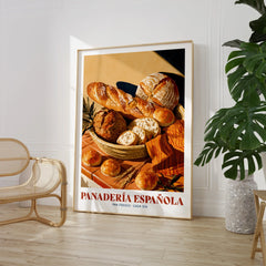 Spanish Panaderia Bakery Wall Art - large framed print room setting chair plant