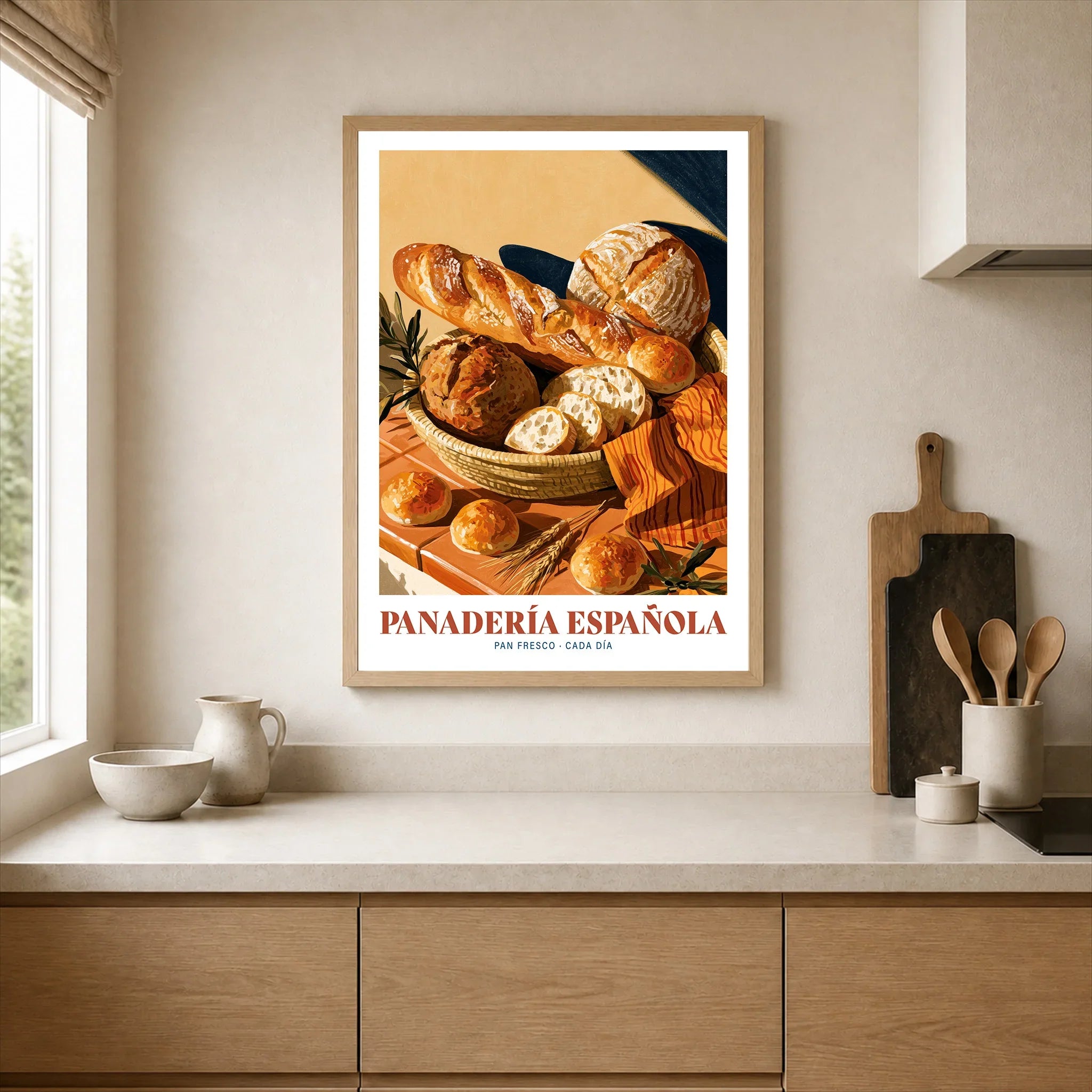 Spanish Panaderia Bakery Wall Art - neutral kitchen single frame mockup This Art World