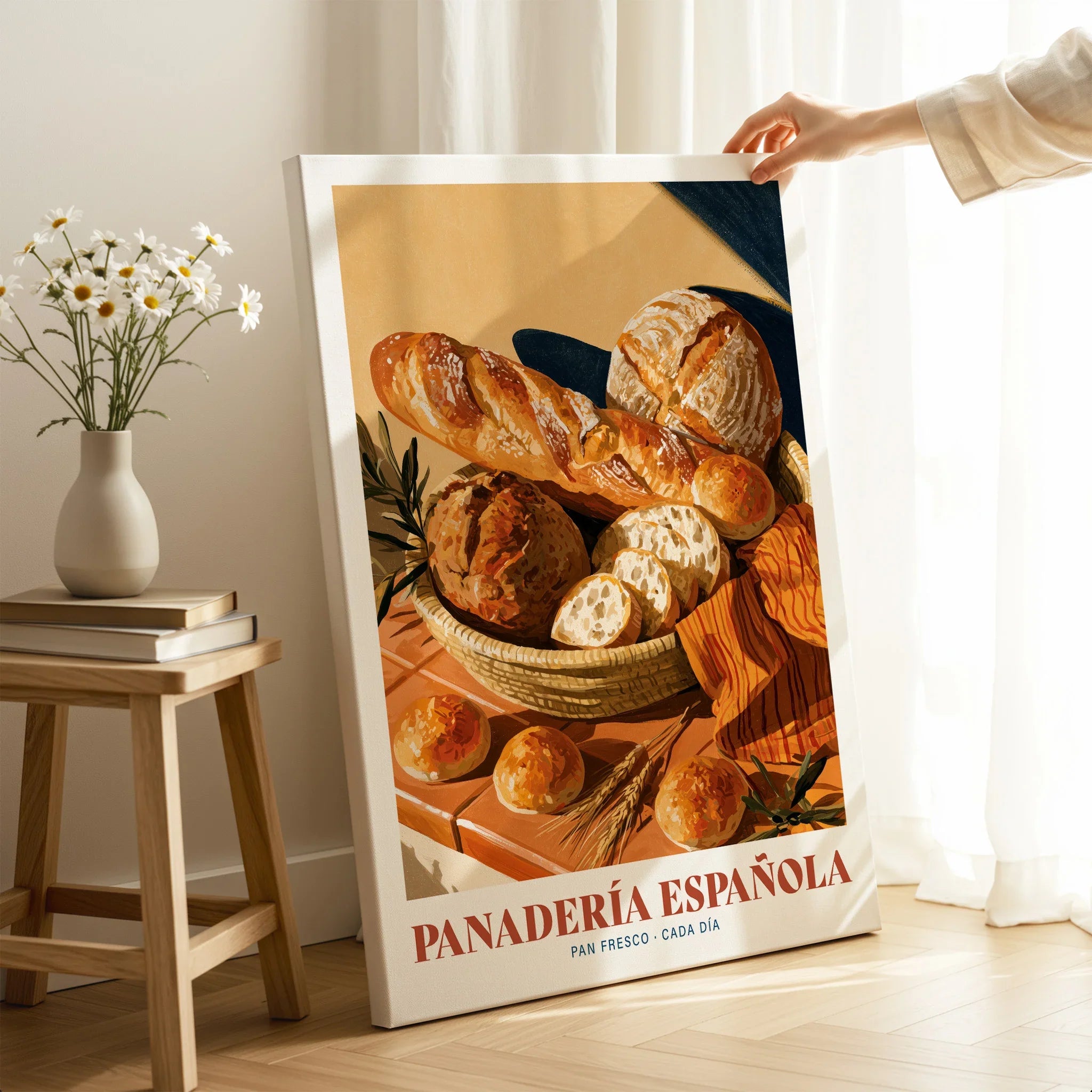 Spanish Panaderia Bakery Wall Art - canvas print mirror edge hand holding room setting