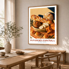 Spanish Panaderia Bakery Wall Art - dining room framed print natural wood frame mockup ThisArtWorld
