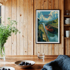 Panama Central America travel poster featuring canal and cargo ship, perfect for home decor