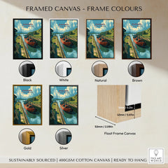 Panama travel poster in framed canvas with black, white, natural, brown, gold, silver frame options