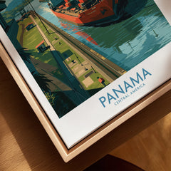 Panama Central America travel poster with canal and ship, vibrant wall art for home decor