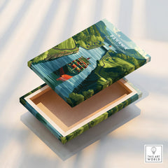 Panama travel poster canvas art featuring a cargo ship in a lush canal, ideal for home decor