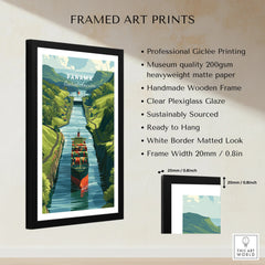 Panama Canal travel poster with cargo ship, framed art print for home decor