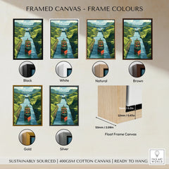 Panama Canal travel poster in various frame colors, sustainably sourced canvas, ready to hang