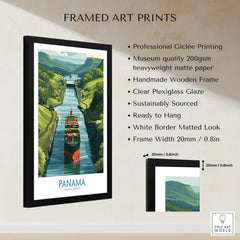 Panama Canal travel poster with cargo ship, framed art print for home decor