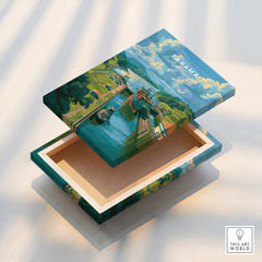 Panama travel poster featuring canal ships, lush greenery, and vibrant skies for home decor