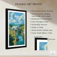 Panama travel poster with canal scene, framed art print for home decor