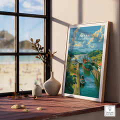 Panama Central America travel poster with canal and ships, ideal for home decor