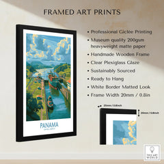 Panama travel poster art print with canal scene, framed wall decor for home