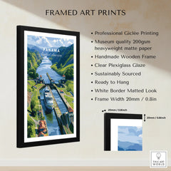 Panama Central America travel poster with canal and cruise ship, framed art print for home decor