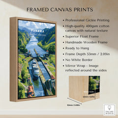 Panama Canal travel poster with cruise ship, framed canvas print for home decor