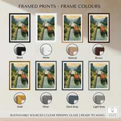 Panama Canal travel poster in eight frame colors: black, white, natural, brown, gold, silver, dark grey, light grey