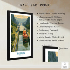 Panama Canal travel poster with cargo ship, framed art print for home decor