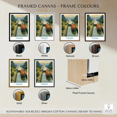Panama travel poster in various frame colors, showcasing canal artwork for home decor