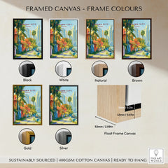 Panama City travel poster in various frame colors, featuring vibrant street art and skyline views