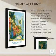 Framed Panama City travel poster with palm trees and skyline, perfect wall art for home decor