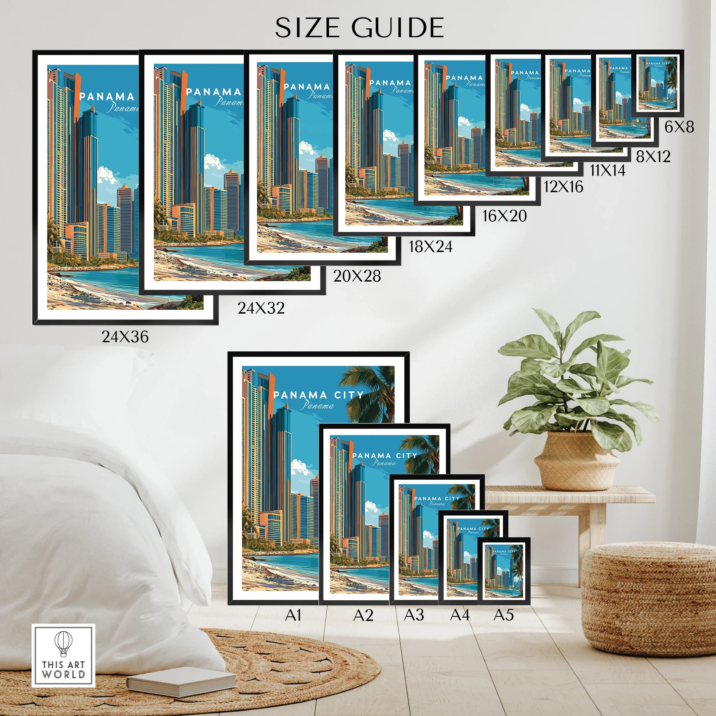 Panama City skyline art print in various sizes for modern home decor