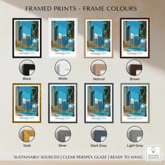 Panama City skyline art print in various frame colors for home decor