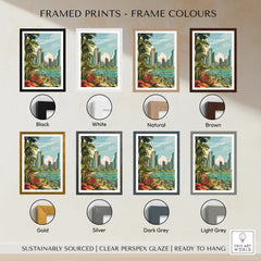 Panama City skyline art print in eight frame colors: black, white, natural, brown, gold, silver, dark grey, light grey