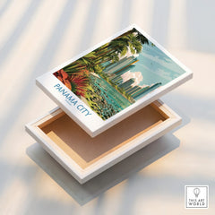 Panama City travel poster canvas art with tropical palms and skyline, perfect for wall decor