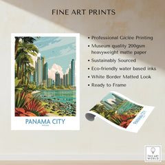 Panama City skyline art print with palm trees and coastal view, ideal for travel poster decor