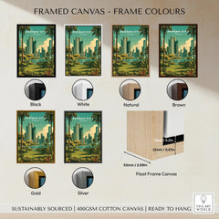 Panama City skyline art print in various frame colors, sustainably sourced cotton canvas, ready to hang