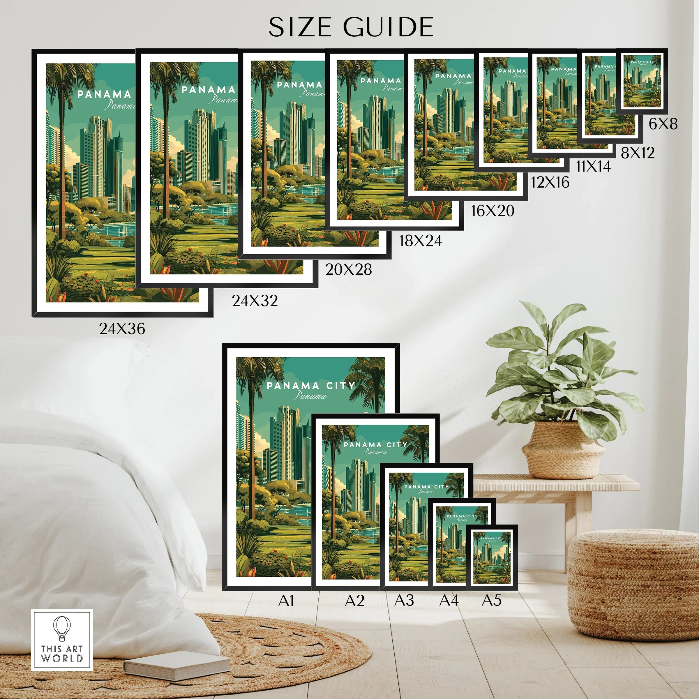 Panama City skyline art print in various sizes for modern home decor