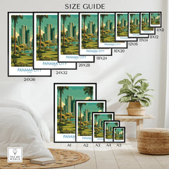 Panama City travel poster in various sizes for home decor with palm trees and skyline