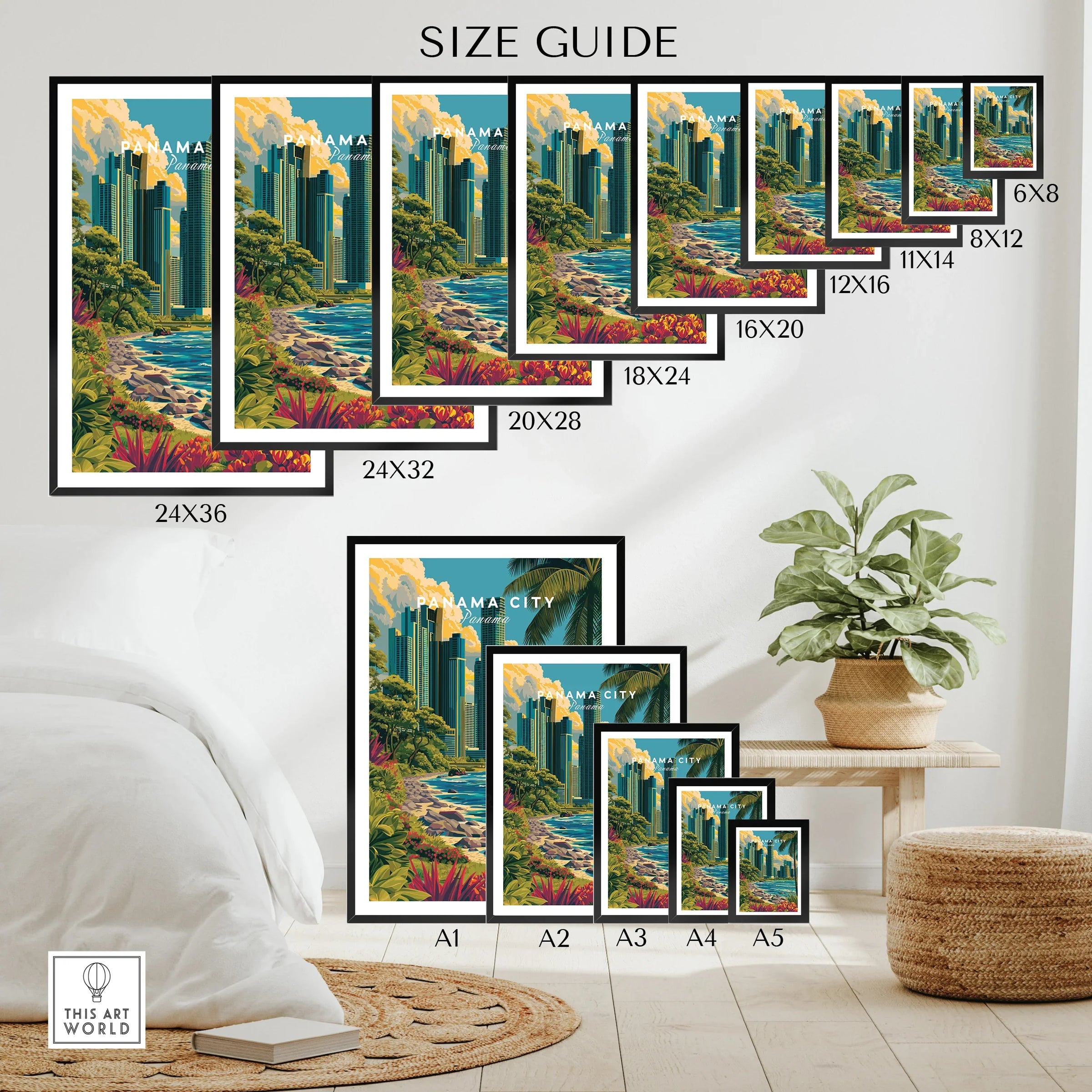 Panama City skyline art print in various sizes for modern home decor