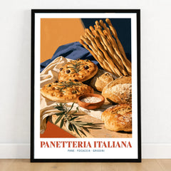 Italian Panetteria Bakery Wall Art - art print in black frame on wooden floor