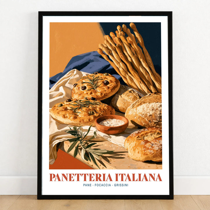 Italian Panetteria Bakery Wall Art - art print in black frame on wooden floor