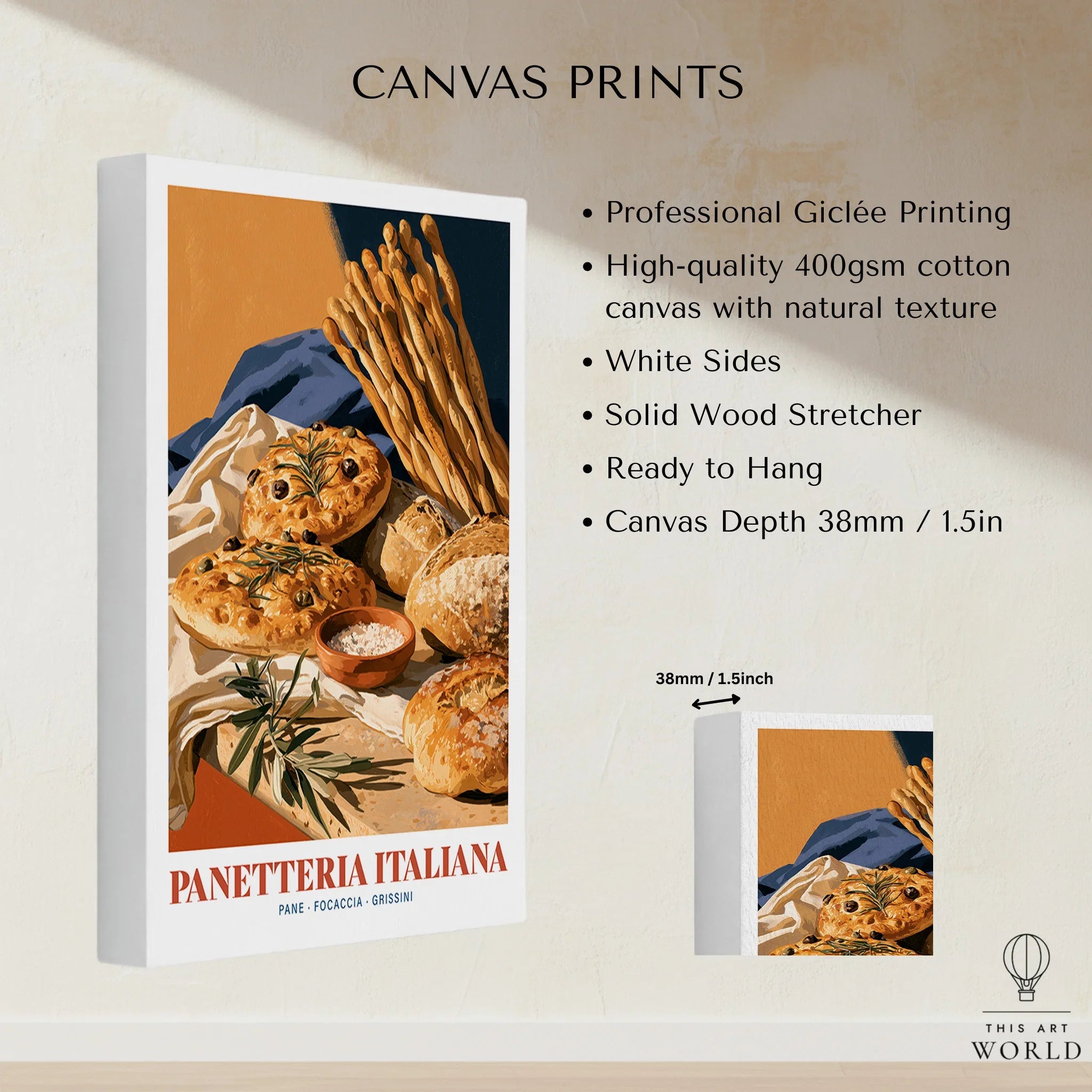 Italian Panetteria Bakery Wall Art - canvas print stretched cotton canvas details