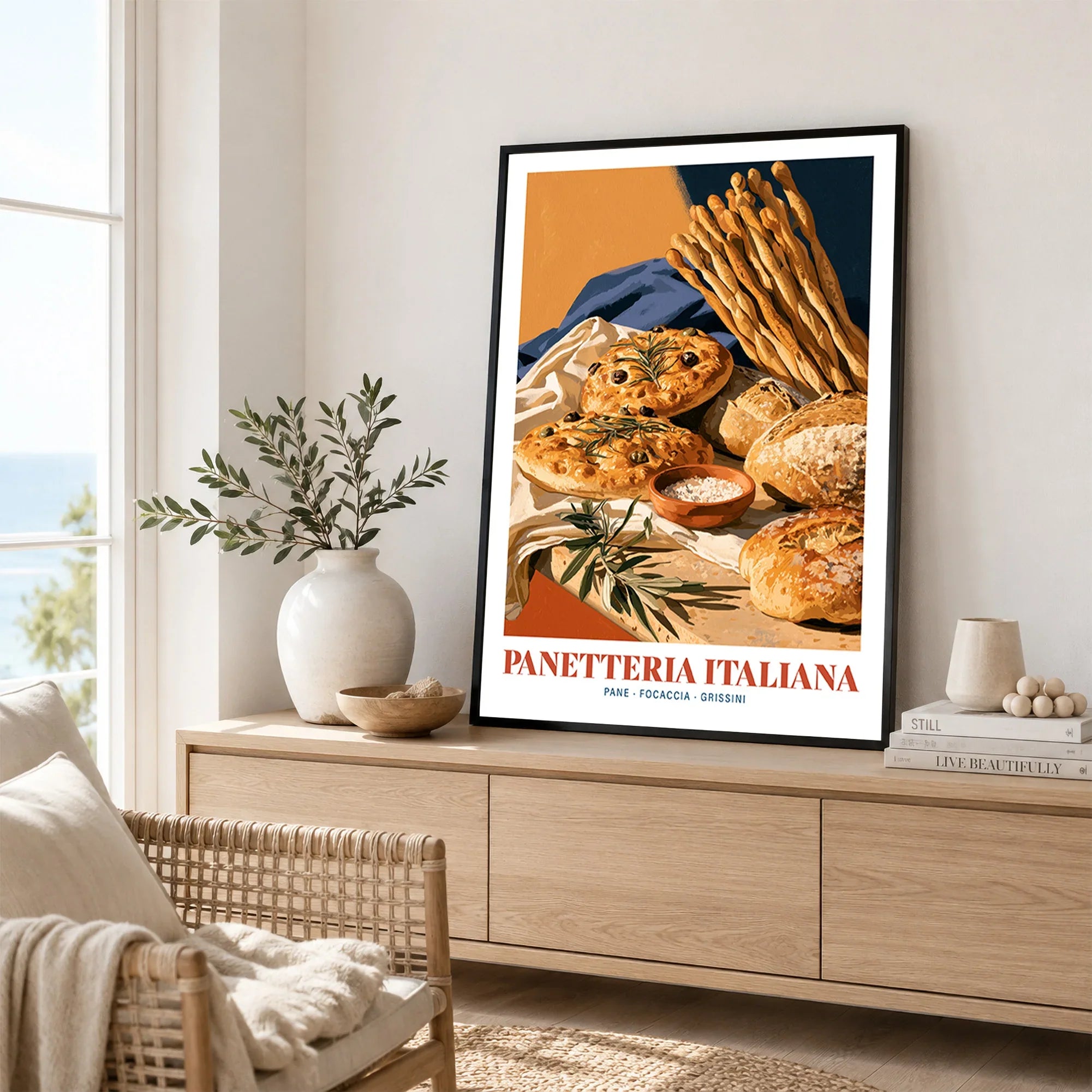 Italian Panetteria Bakery Wall Art - framed artwork living room lifestyle setting