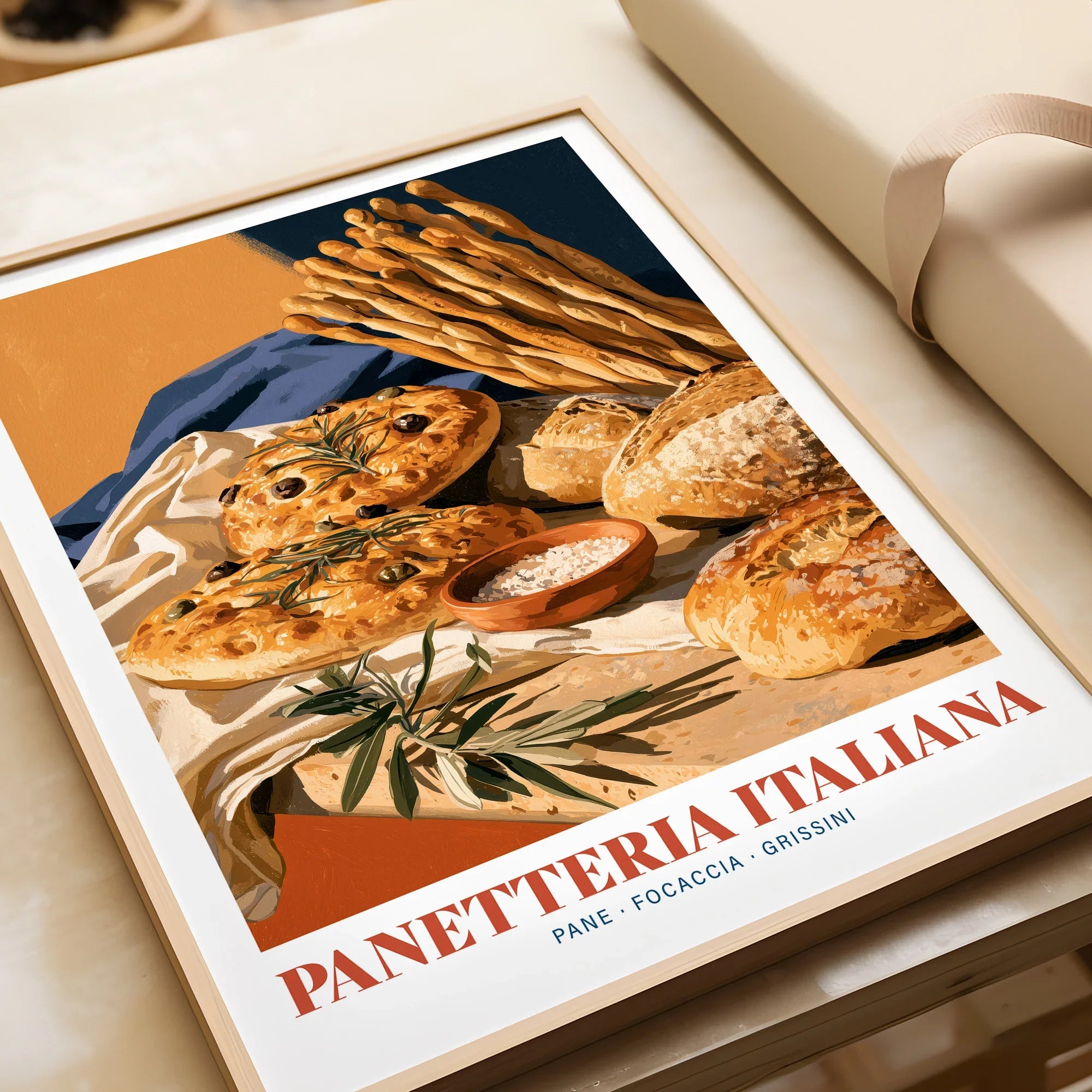 Italian Panetteria Bakery Wall Art - framed art print closeup gift unwrapped natural frame