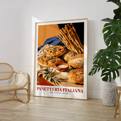 Italian Panetteria Bakery Wall Art - large framed print room setting chair plant