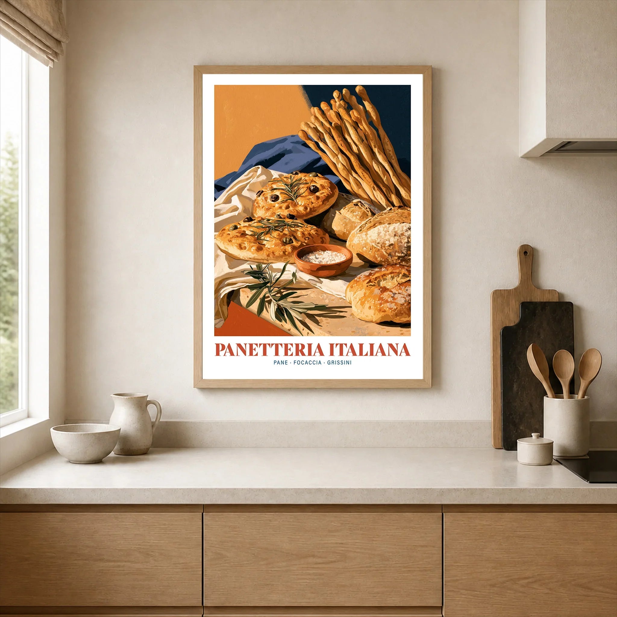 Italian Panetteria Bakery Wall Art - neutral kitchen single frame mockup This Art World