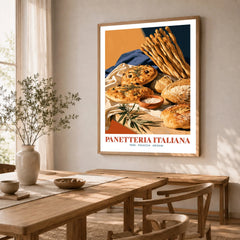 Italian Panetteria Bakery Wall Art - dining room framed print natural wood frame mockup ThisArtWorld