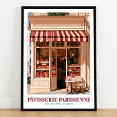 Paris Patisserie French Bakery Wall Art - art print in black frame on wooden floor