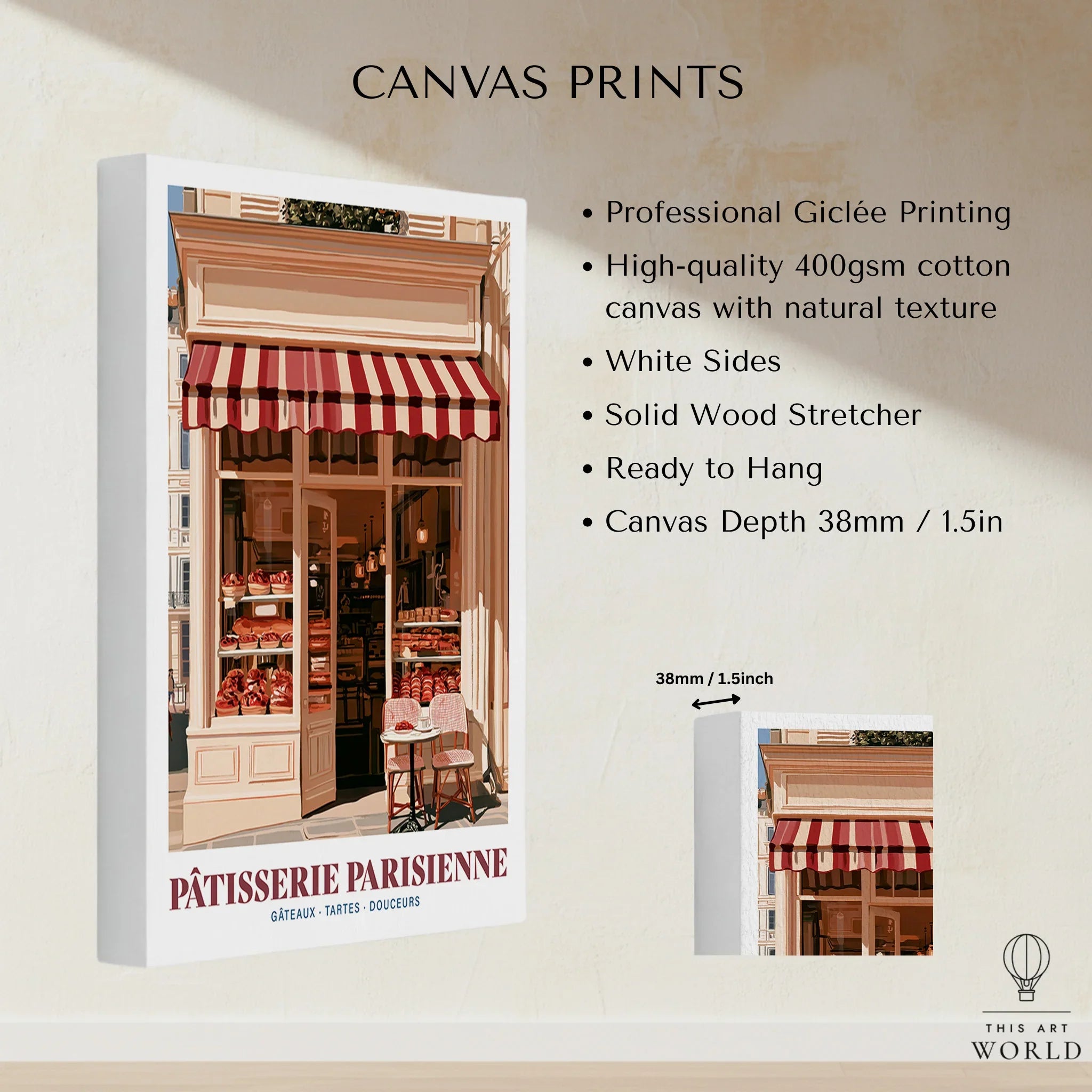 Paris Patisserie French Bakery Wall Art - canvas print stretched cotton canvas details