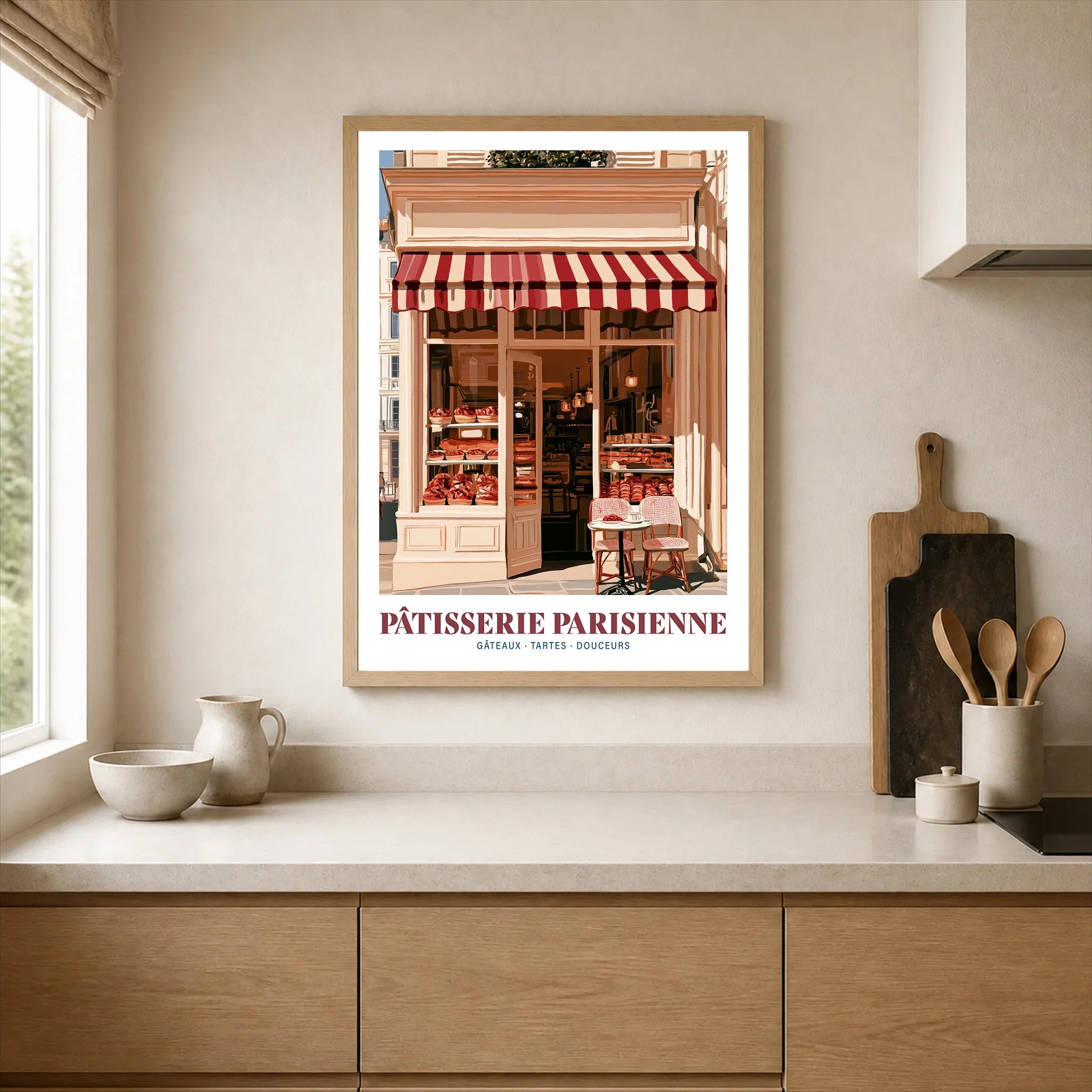 Paris Patisserie French Bakery Wall Art - neutral kitchen single frame mockup This Art World