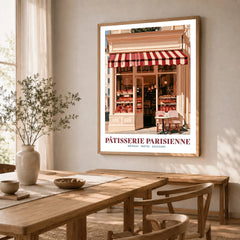 Paris Patisserie French Bakery Wall Art - dining room framed print natural wood frame mockup ThisArtWorld