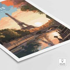 Paris Print featuring the Eiffel Tower at sunset, capturing the romance of France in vibrant colors and reflections.