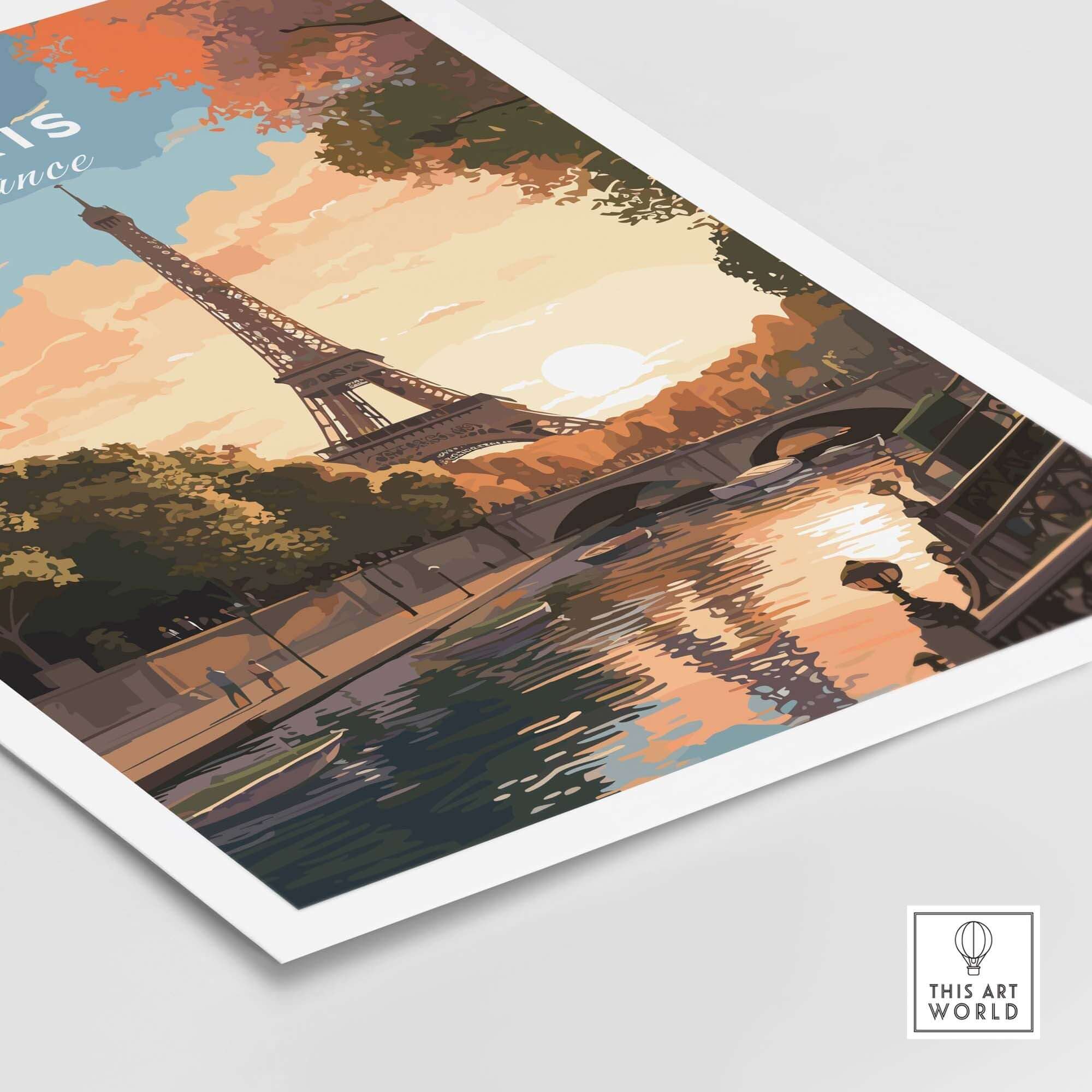 Paris Print featuring the Eiffel Tower at sunset, capturing the romance of France in vibrant colors and reflections.