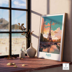 Paris wall art featuring the Eiffel Tower, showcasing the romantic beauty of France in a stylish interior setting.